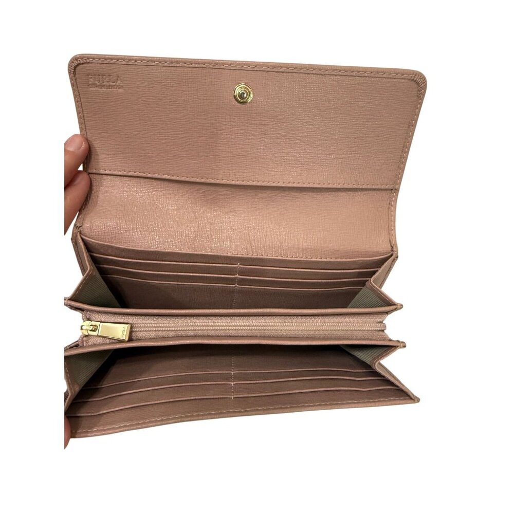 Furla Classic XL Bifold Wallet Dusty Rose Pale Mauve Gold Logo Ladies 7.25 x 4 - Picture 8 of 13